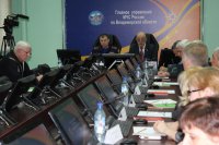 Председатель Владимирского областного отделения ВДПО В. Н. Чернов и первый заместитель начальника главного управления МЧС России по Владимирской области Р. В. Блинов. Открытие XXII (внеочередной) конференции.